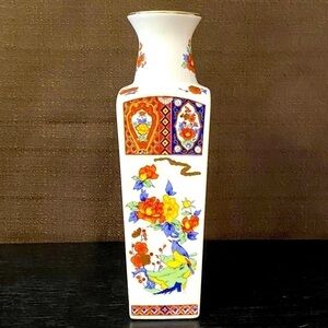 Vintage Arita Japan Porcelain Vase • 8” Floral Bird Bud Vase • Imari Style